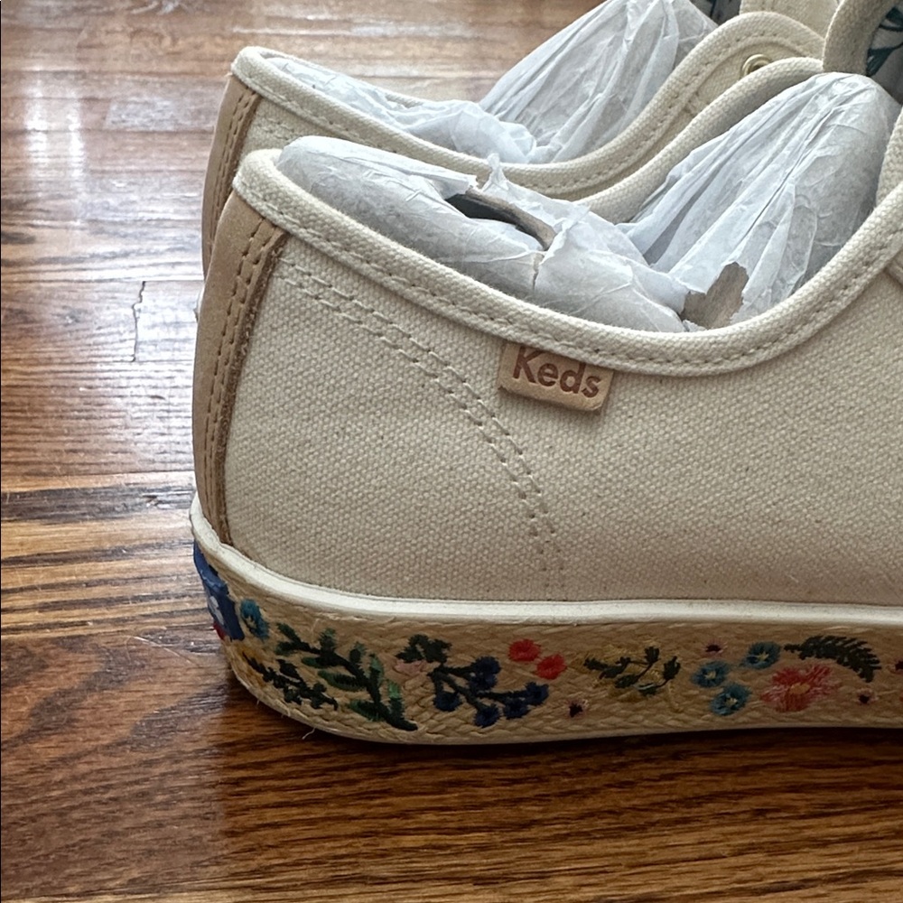 Keds x Rifle Paper Co. TripleKick Natural Platform Embroidered Sneakers 7.5 - Picture 6 of 8